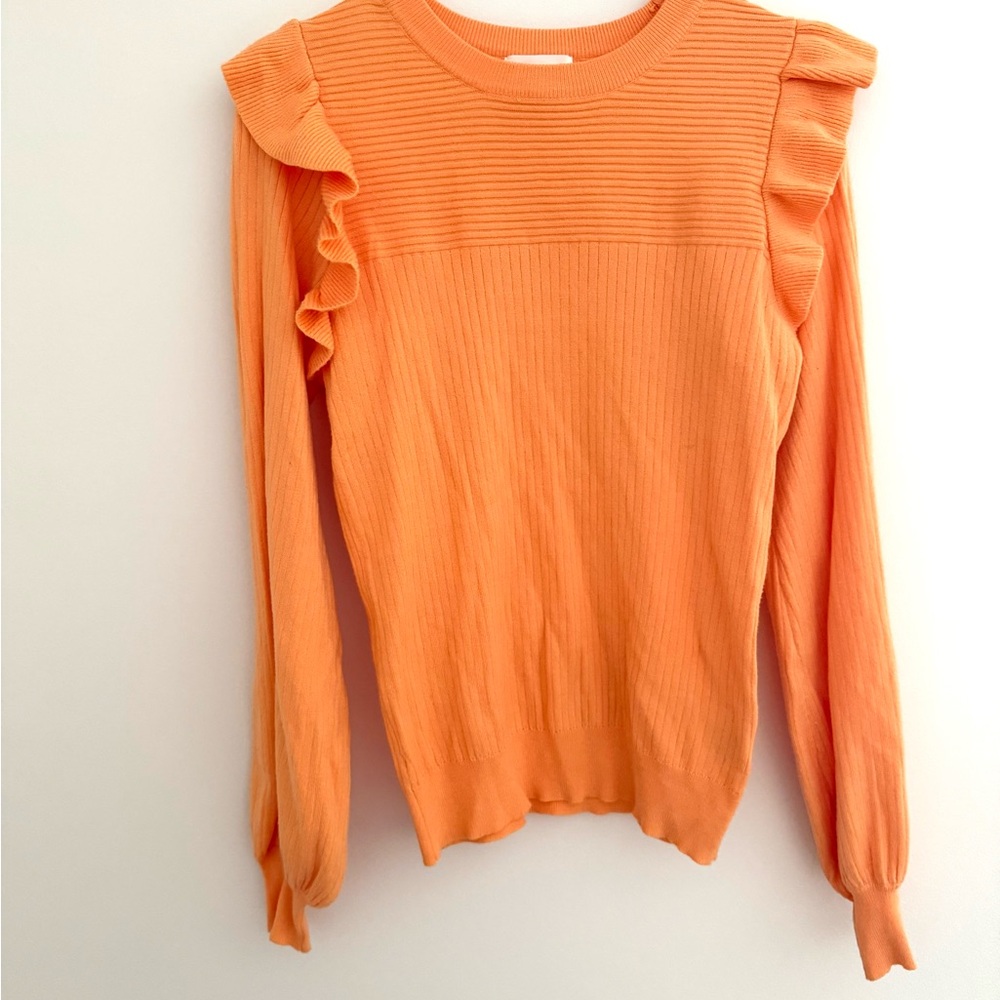 Elegant Orange Ruffled Long Sleeve Top